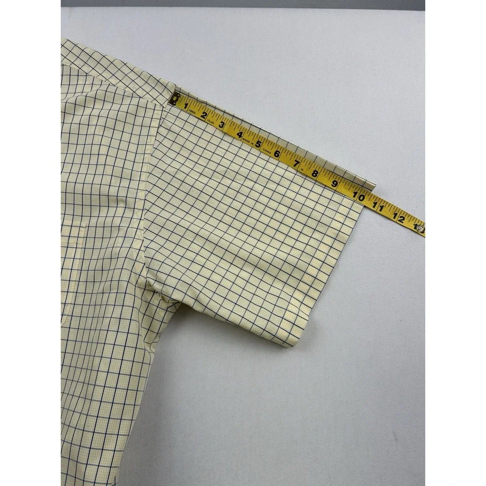 Brooks Brothers Mens Large Short Sleeve Shirt Button Down‎ Yellow Plaid *STAINS*